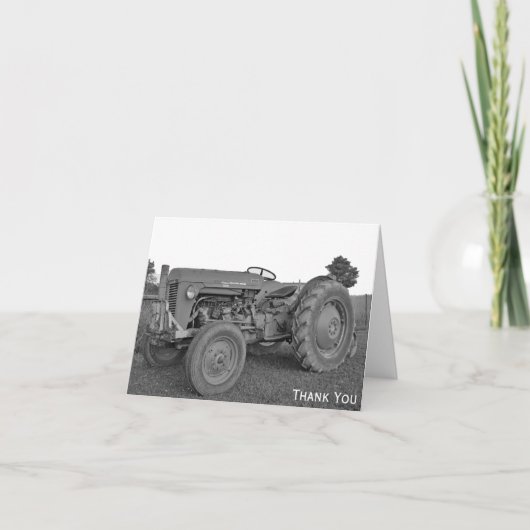 Antiek tractor in zwart-wit bedankkaart (Voorkant)