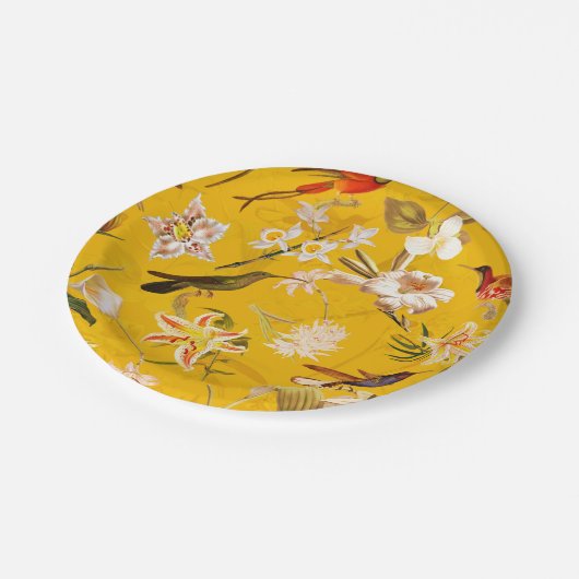 Antiek Tropisch Oerwoud Patroon Geel Papieren Bordje (Gekanteld)