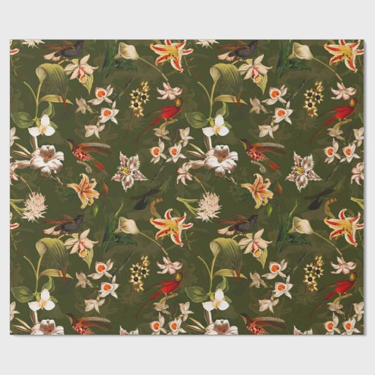 Antiek Tropisch Oerwoud Patroon Groen Cadeaupapier (Vlak)