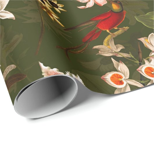 Antiek Tropisch Oerwoud Patroon Groen Cadeaupapier (Rol Hoek)