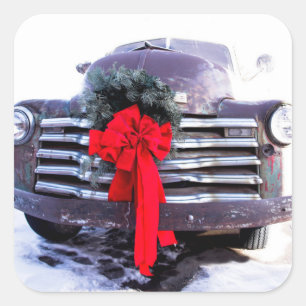 Antiek truck met feestelijke kerstmis vierkante sticker