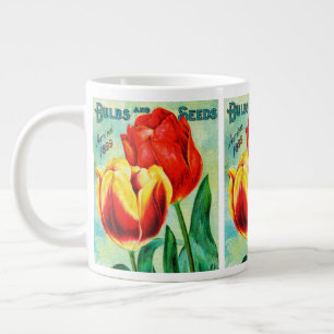 Antiek tuin reclame, geel rode tulpen extra grote beker