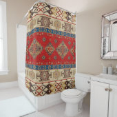 Antiek Turks Bord Goud Rood Kilim Tapijt Douchegordijn (In situ)