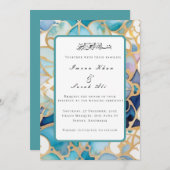 Antiek Turquoise arabesque moslim trouwkaart Save The Date (Voorkant / Achterkant)