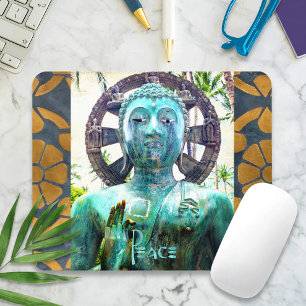 Antiek Turquoise Buddha Gold Mosaic Photo Peace Muismat