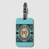 Antiek Turquoise Lace Monogram Bagagelabel (Voorkant (verticaal))