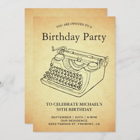 Antiek typemachine verjaardagsfeestje Kaart (Voorkant / Achterkant)