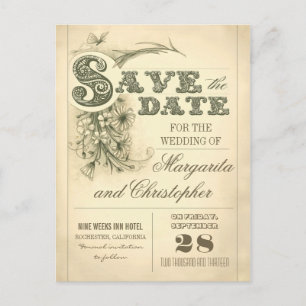 antiek  typografie sparen de datum briefkaarten