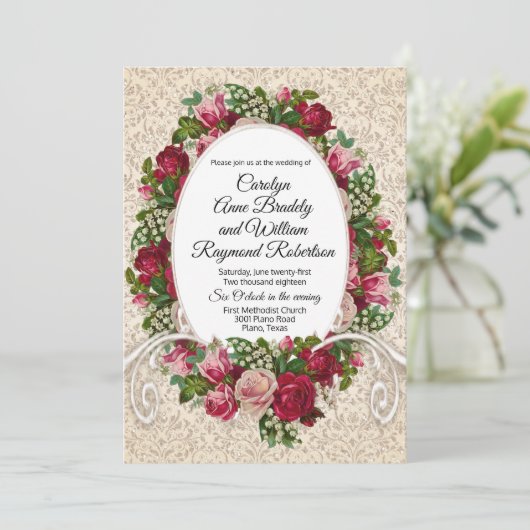 Antiek uitnodiging tot het indienen van Rozen en D (Staand voorkant)