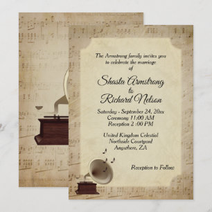 Antiek uitnodiging voor het thema Muziekweddenscha