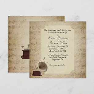 Antiek uitnodiging voor het thema Muziekweddenscha