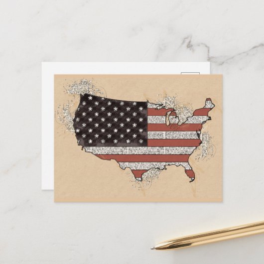  Antiek USA Souvenir Flag Reizen Kunstkaart Briefkaart (Voorkant / Achterkant in situ)