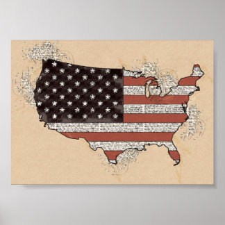  Antiek USA Souvenir Flag Reizen Kunstkaart Poster