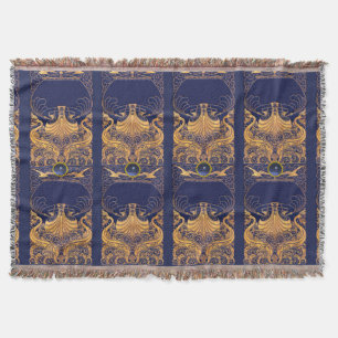 Antiek vaartuig,Dolfijnen,Gold,Navy Blue Nautical Deken