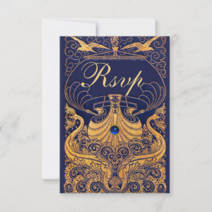 Antiek vaartuig,Dolfijnen,Gold,Navy Blue Rsvp Kaartje