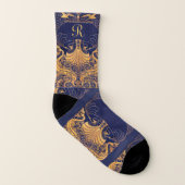 Antiek vaartuig,Dolfijnen,Goud,Blauw marinemonogra Sokken (Rechts - buiten)