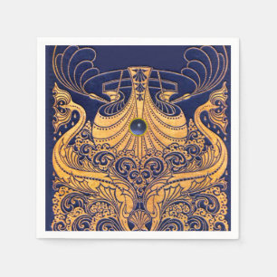 Antiek vaartuig,Dolfijnen,Goud,Navy Blauw Maritiem Servetten