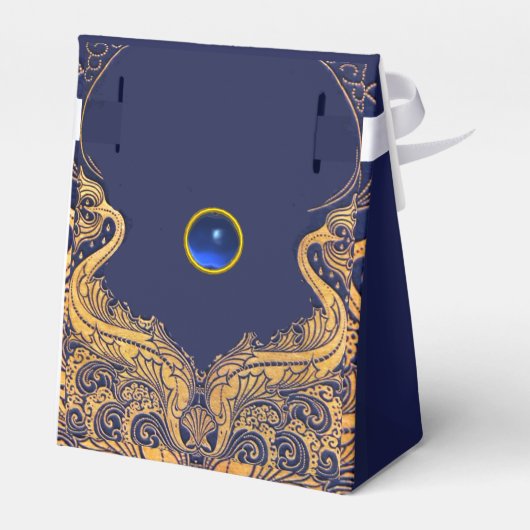 Antiek vaartuig, Dolfijnen, Goud, Navy Blue bruilo Bedankdoosjes (Achterkant)