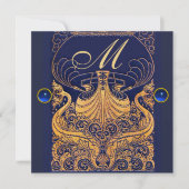 Antiek vaartuig,Dolfijnen,Goud,Navyblauw Monogram Kaart (Voorkant)