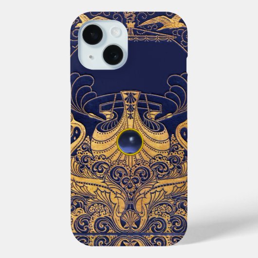 Antiek vaartuig, dolfijnen, goud, nicht, marinebla Case-Mate iPhone case (Achterkant)