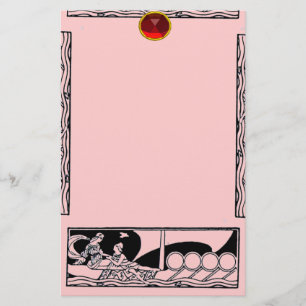 ANTIEK VAARTUIG EN LOVERS Red Ruby Gem Black Pink Briefpapier