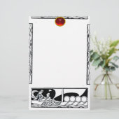 ANTIEK VAARTUIG EN LOVERS Red Ruby Gem Black White Briefpapier (Staand voorkant)