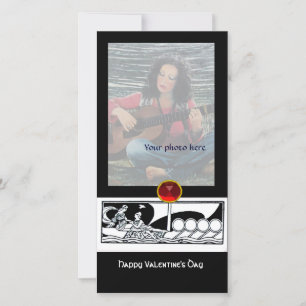 ANTIEK VAARTUIG EN LOVERS Red Ruby Gem Black White Feestdagenkaart