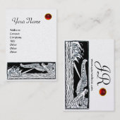 ANTIEK VAARTUIGEN, RODE RUBY GEM MONOGRAM, zwart w Visitekaartje (Voorkant / Achterkant)