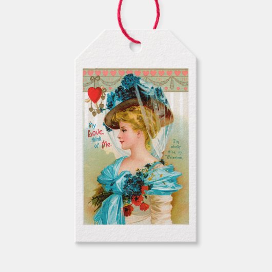 Antiek Valentijn Blue Floral Lady Cadeaulabel (Voorkant)
