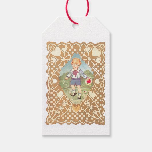 Antiek Valentijn Boy Heart Cadeaulabel (Voorkant)