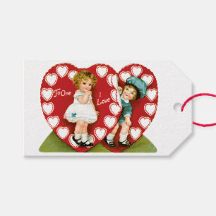 Antiek Valentijn Couple Heart Cadeaulabel