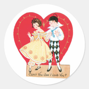 Antiek Valentijn Couple Heart Ronde Sticker