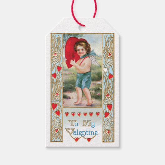 Antiek Valentijn Cupid Heart Cadeaulabel (Voorkant)