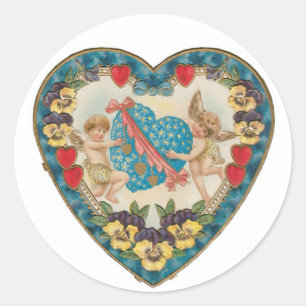 Antiek Valentijn Cupid Heart Ronde Sticker