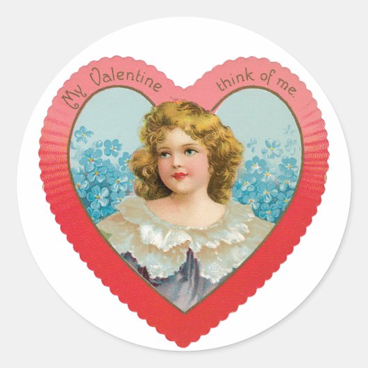 Antiek Valentijn Girl Heart Ronde Sticker (Voorkant)