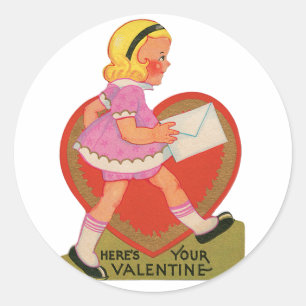 Antiek Valentijn Girl Heart Ronde Sticker