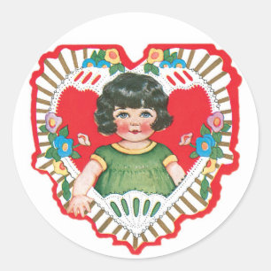 Antiek Valentijn Girl Heart Ronde Sticker