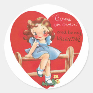 Antiek Valentijn Girl Heart Ronde Sticker