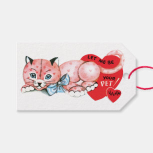 Antiek Valentijn Kat Hart Cadeaulabel