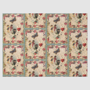 ANTIEK VALENTIJN LACE, CUPID, LOVERS EN BUTTERFLES TISSUEPAPIER