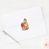 Antiek Valentijn meisje met puppy Ronde Sticker (Envelop)