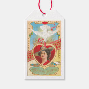 Antiek Valentijn Pigeon Heart Lady Cadeaulabel