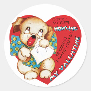 Antiek Valentijn Puppy Heart Ronde Sticker