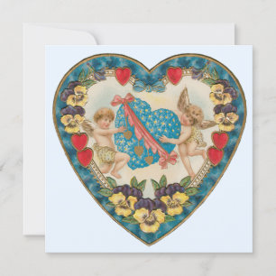 Antiek Valentijnsdag, engelen in een hart Feestdagenkaart