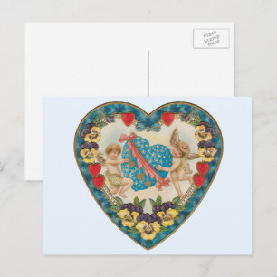 Antiek Valentijnsdag, engelen in een hart Feestdagenkaart