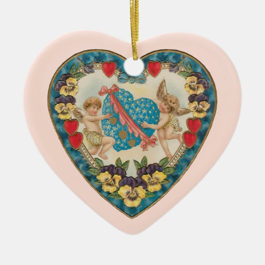 Antiek Valentijnsdag, engelen in een hart Keramisch Ornament (Voorkant)