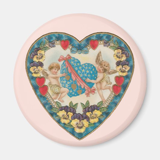 Antiek Valentijnsdag,  engelen in een hart Magneet (Voorkant)
