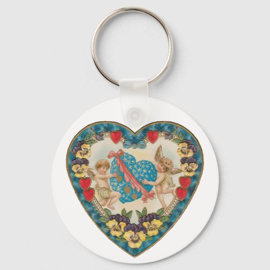 Antiek Valentijnsdag,  engelen in een hart Sleutelhanger (Voorkant)