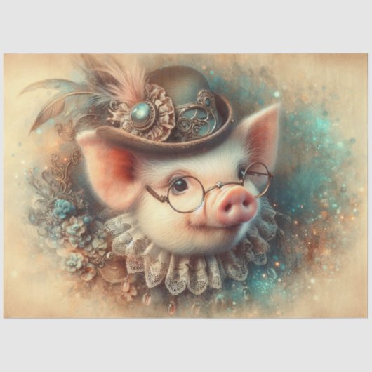 Antiek Varkensportret Steampunk Mode Decoupage Tissuepapier (Voorkant)