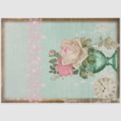 Antiek Vase van Rozen en Klok en Roze kant Tissuepapier (Voorkant)